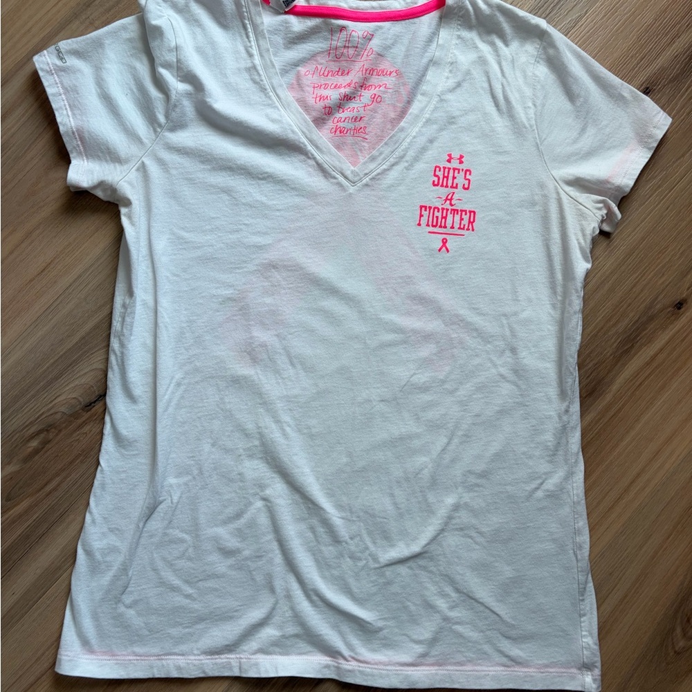 Under Armour White and Pink Short Sleeve Tee